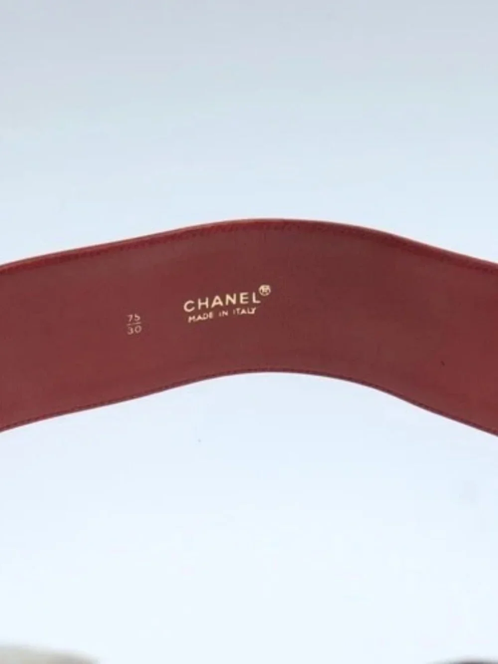 CHANEL Bicolore Belt Leather 26.4"-31.1" Red Gold CC Auth yk16186 - Picture 7 of 12